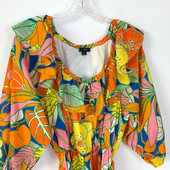 J.Crew 100% Cotton Tropical Floral Romantic Midi Dress Size 10 - Picture 2 of 16